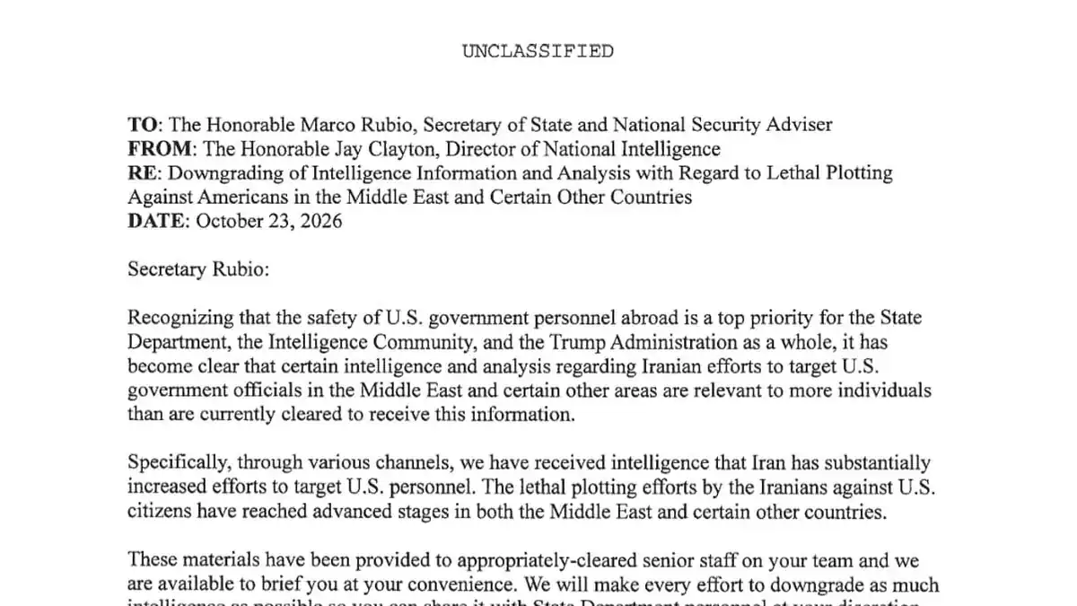 The unclassified memo from the Director of National Intelligence to Marco Rubio
