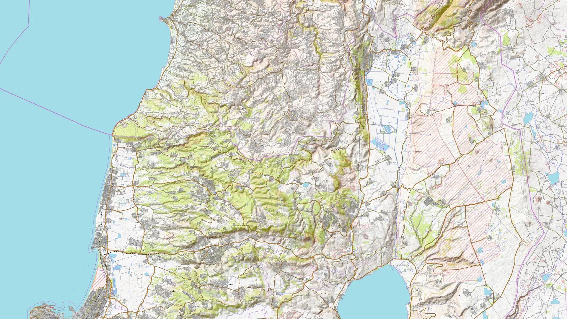 Topographic map of the Israel-Lebanon-Syria border region