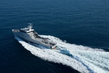An Israel Shipyards OPV 45 offshore patrol vessel at sea