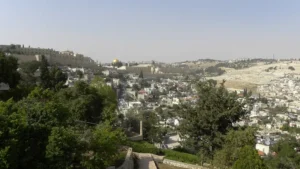 View over East Jerusalem towards the walls and the golden dome of the Old City