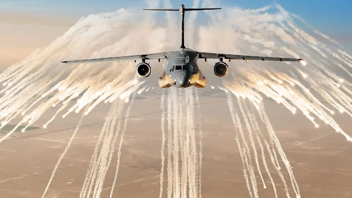 The KC-390 releasing infrared decoy flares