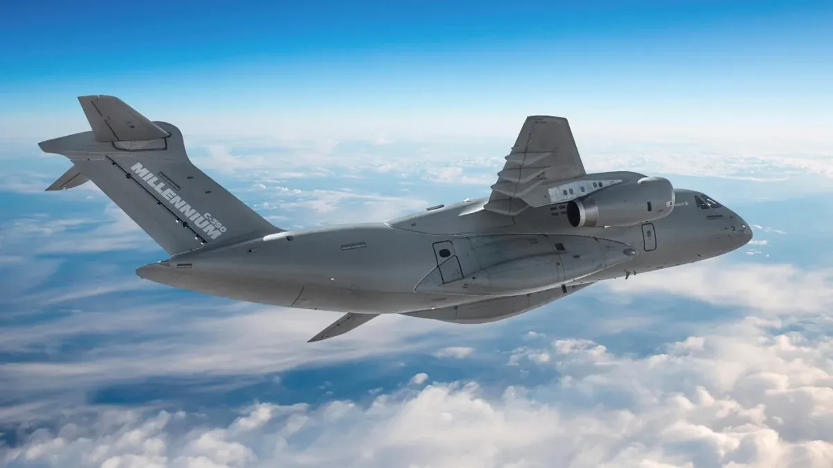 The Embraer C-390 Millennium transport aircraft in flight