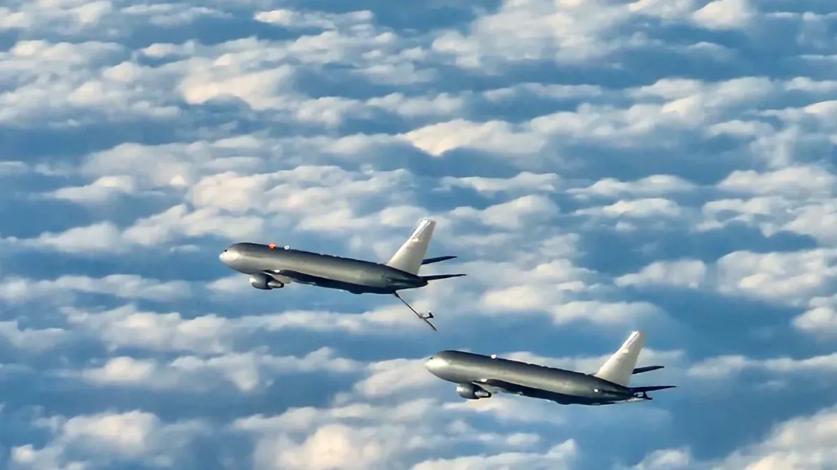A KC-46A Pegasus tanker during an aerial refuelling exercise