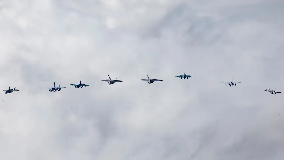 US F-35Bs and Japanese F-2, F-15J and F-35A in formation over the Pacific