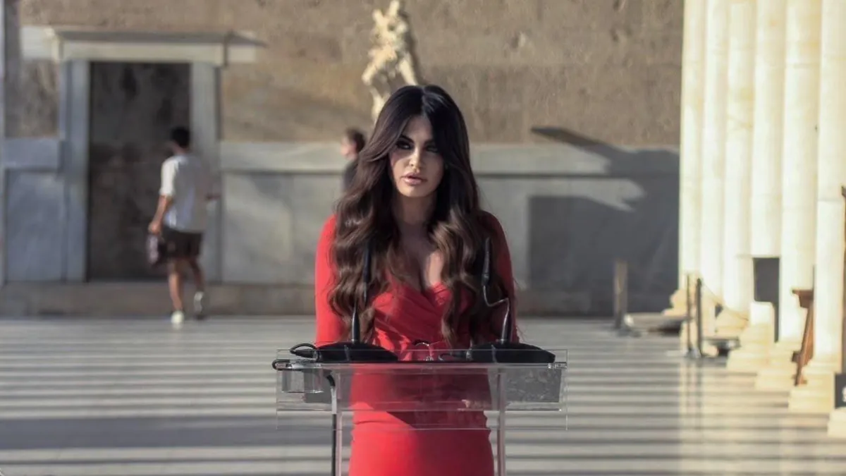 Kimberly Guilfoyle at the opening of the Making Democracy in Greece and America exhibition at the Ancient Agora of Athens