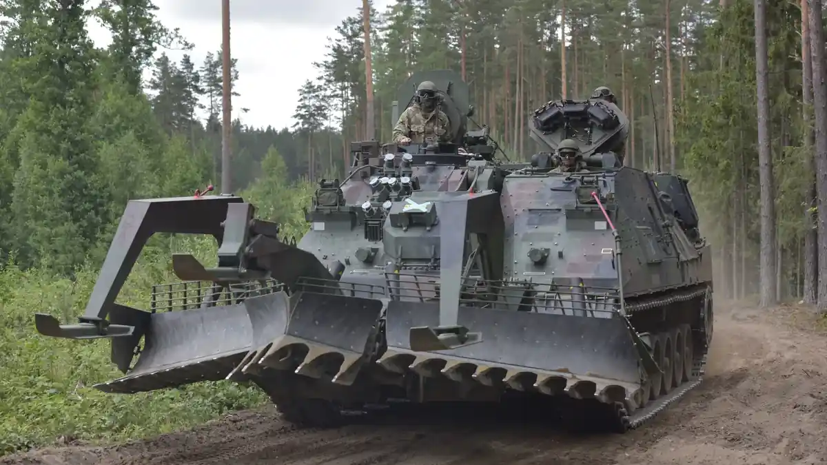A Dutch Army Kodiak with the mine plough of its breaching kit