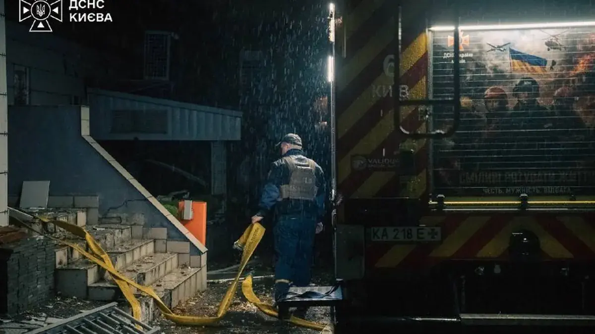 A State Emergency Service rescuer at the site of a strike in Kyiv on the night of October 19, 2026