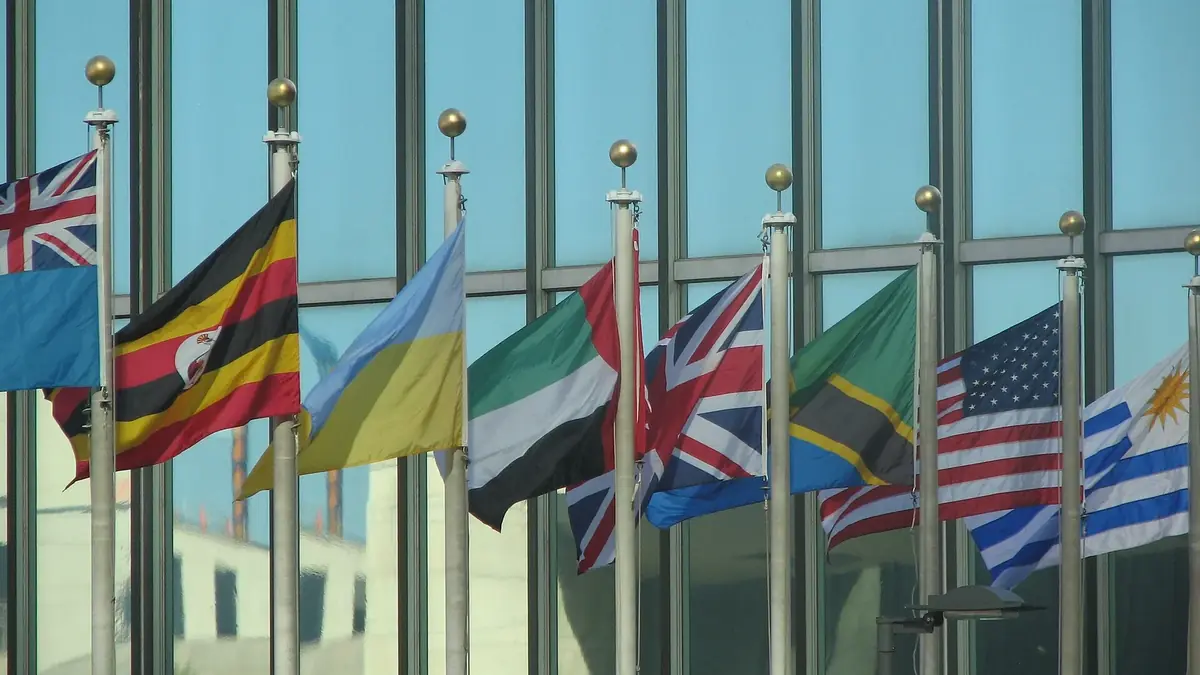 Flags of member states outside United Nations Headquarters in New York