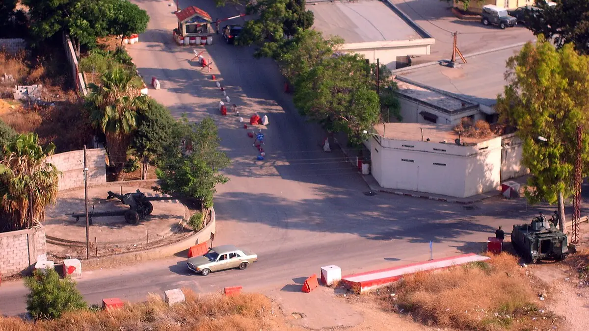 A Lebanese Army checkpoint at the entrance to the Qoubaiyat base in Tripoli, Lebanon