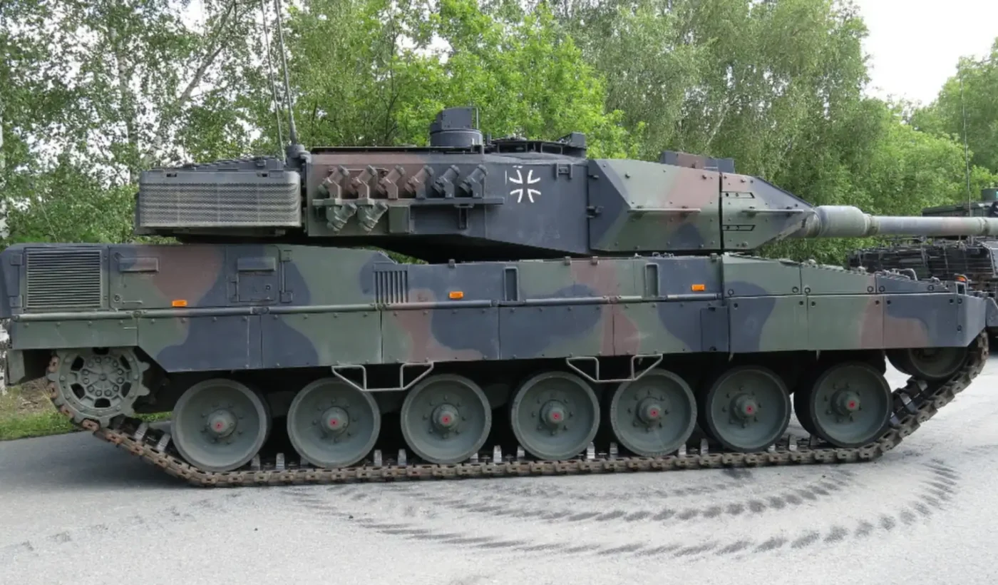 A Leopard 2A7 main battle tank at the German Army training centre in Munster