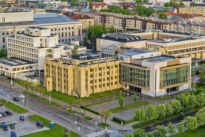 Aerial view of the Seimas parliamentary complex in Vilnius, archive photograph from May 2021