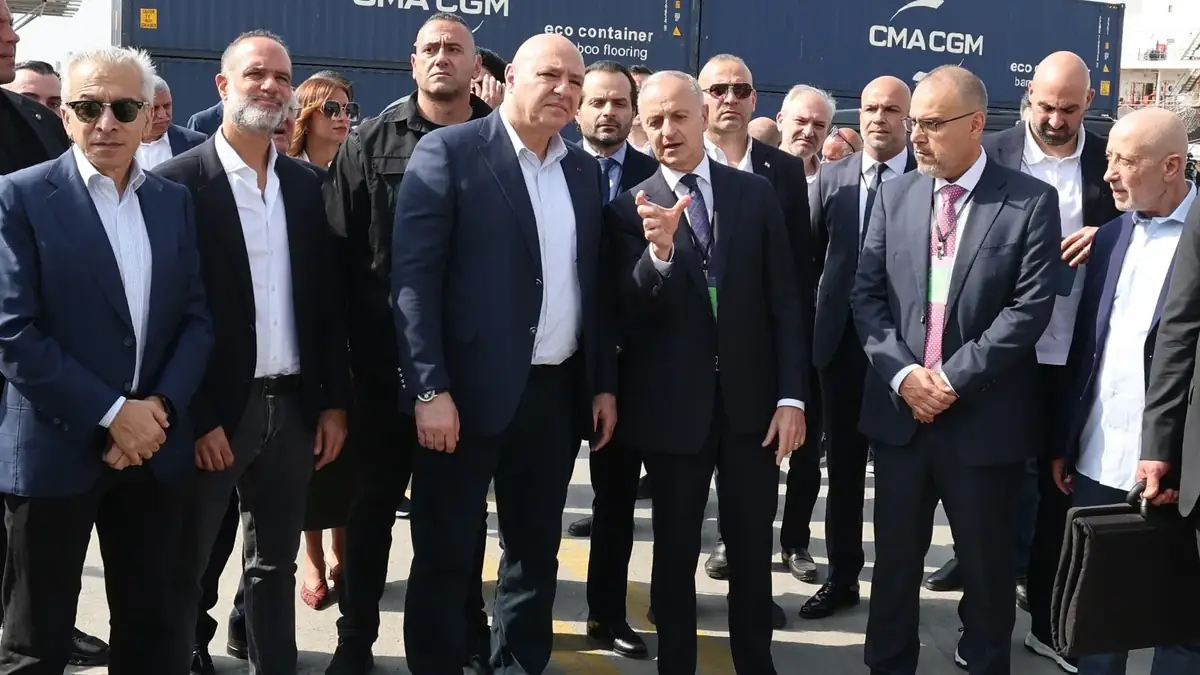 Lebanese President Joseph Aoun at the container terminal of Tripoli port