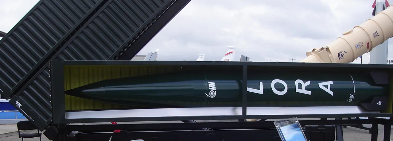 The LORA ballistic missile inside its transport-and-launch canister