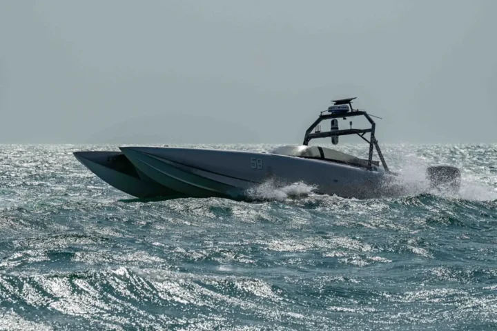 A MARTAC Devil Ray T-38 unmanned surface vessel with US 5th Fleet’s Task Force 59 in the Arabian Gulf