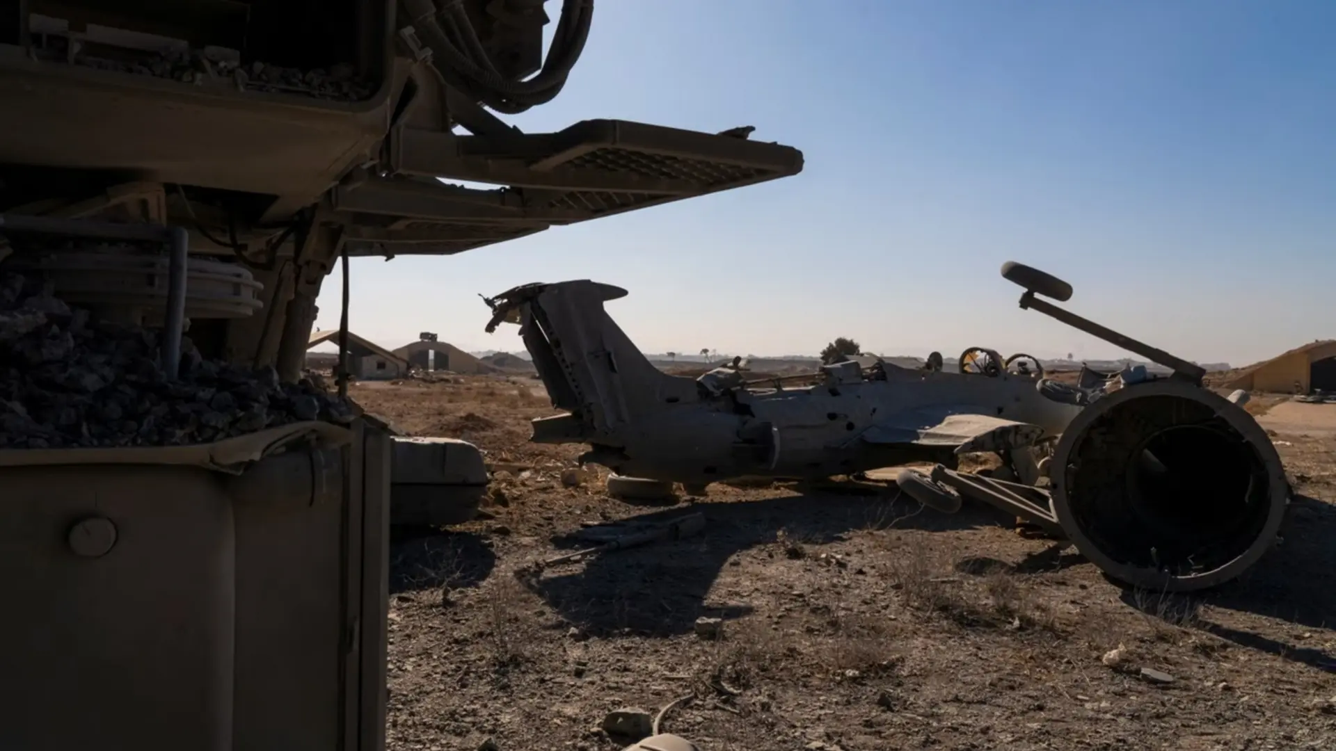 Destroyed aircraft at Mezzeh Air Base in Damascus