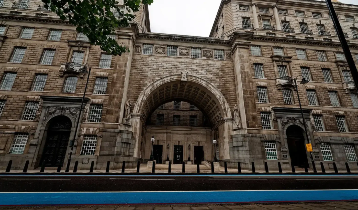 Thames House on the Thames in London, headquarters of the British Security Service MI5