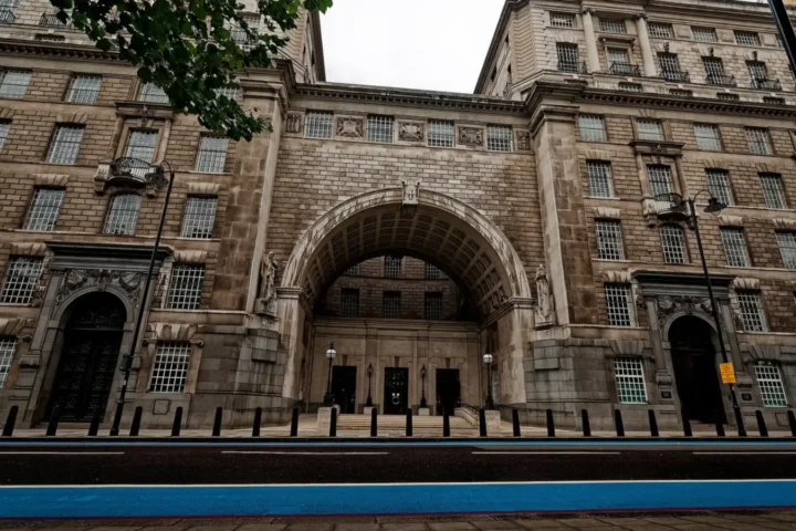 Thames House on the Thames in London, headquarters of the British Security Service MI5