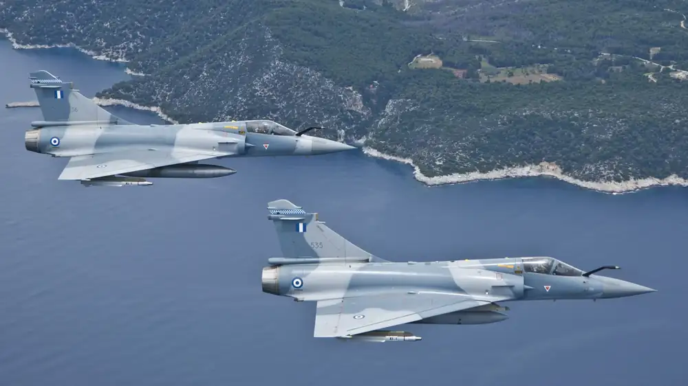 A pair of Mirage 2000-5 Mk2 fighters of the 114 Combat Wing of the Hellenic Air Force