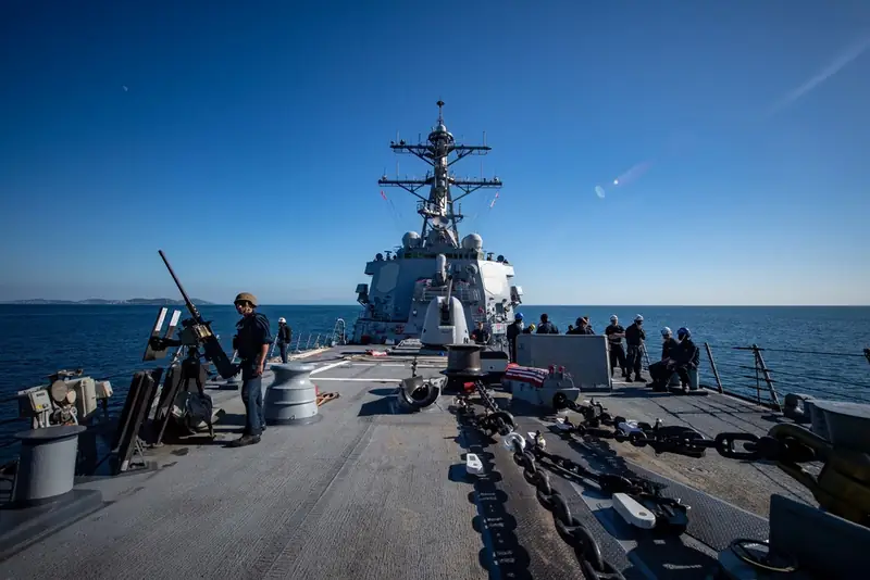 The guided-missile destroyer USS Porter under way on the Bosphorus during a transit toward the Black Sea