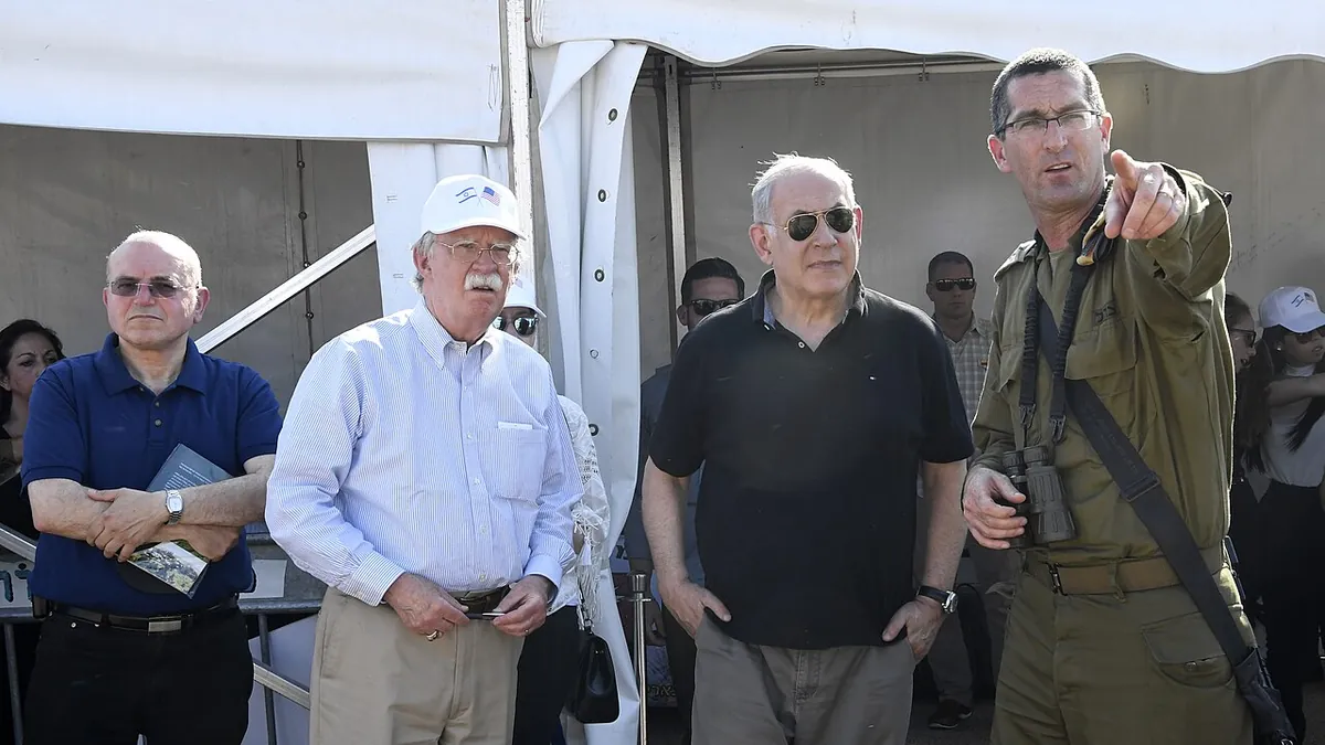 Benjamin Netanyahu being briefed by an IDF officer in the Jordan Valley, June 23, 2019