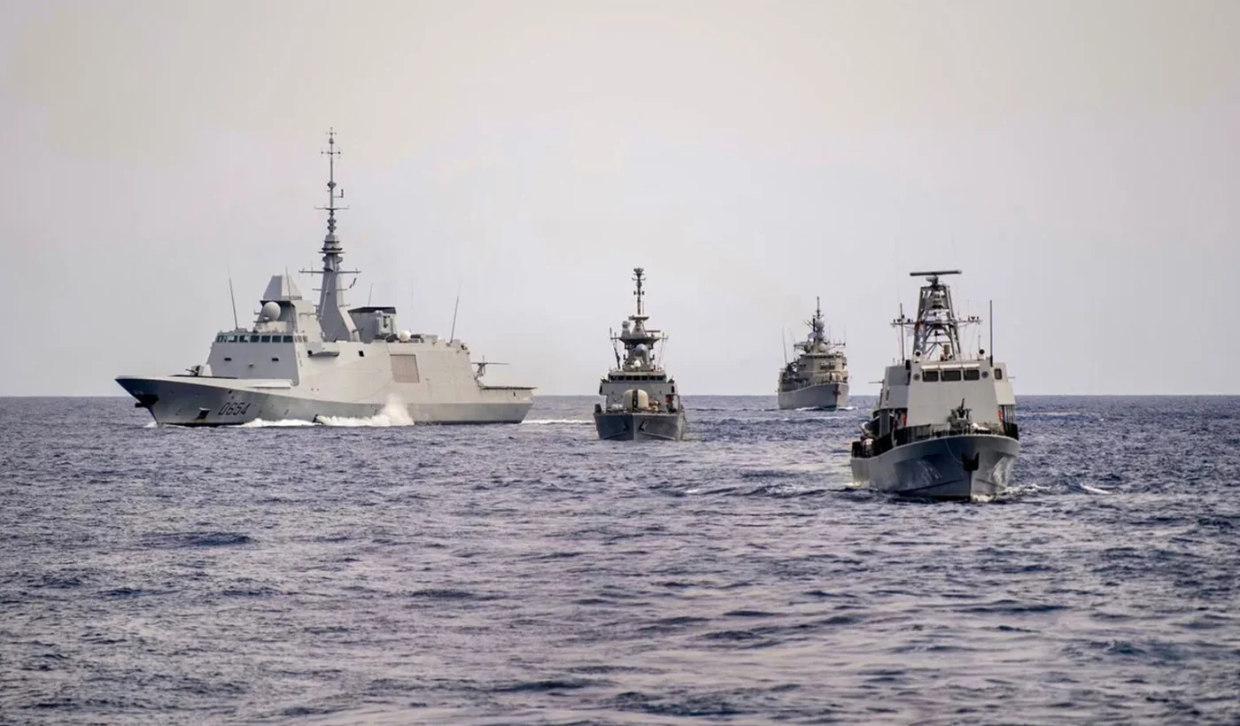 Warships sailing in formation during the Noble Dina exercise with Israel, Greece, Cyprus and France