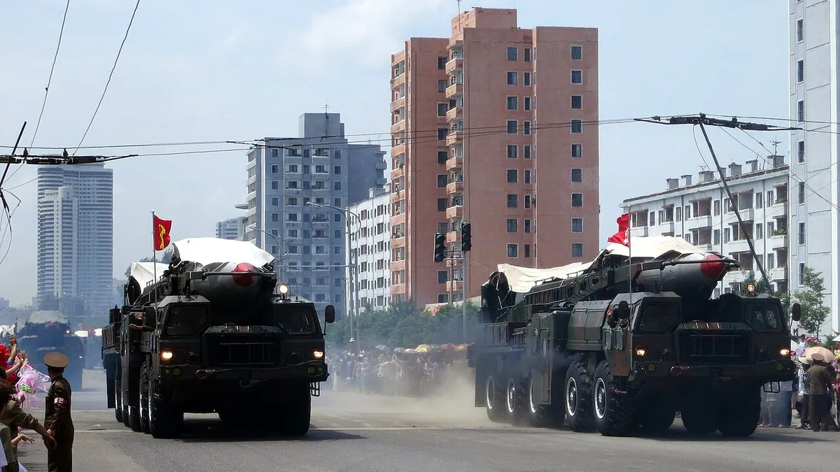 Ballistic missiles on wheeled launchers at the Victory Day parade in Pyongyang, July 27, 2013