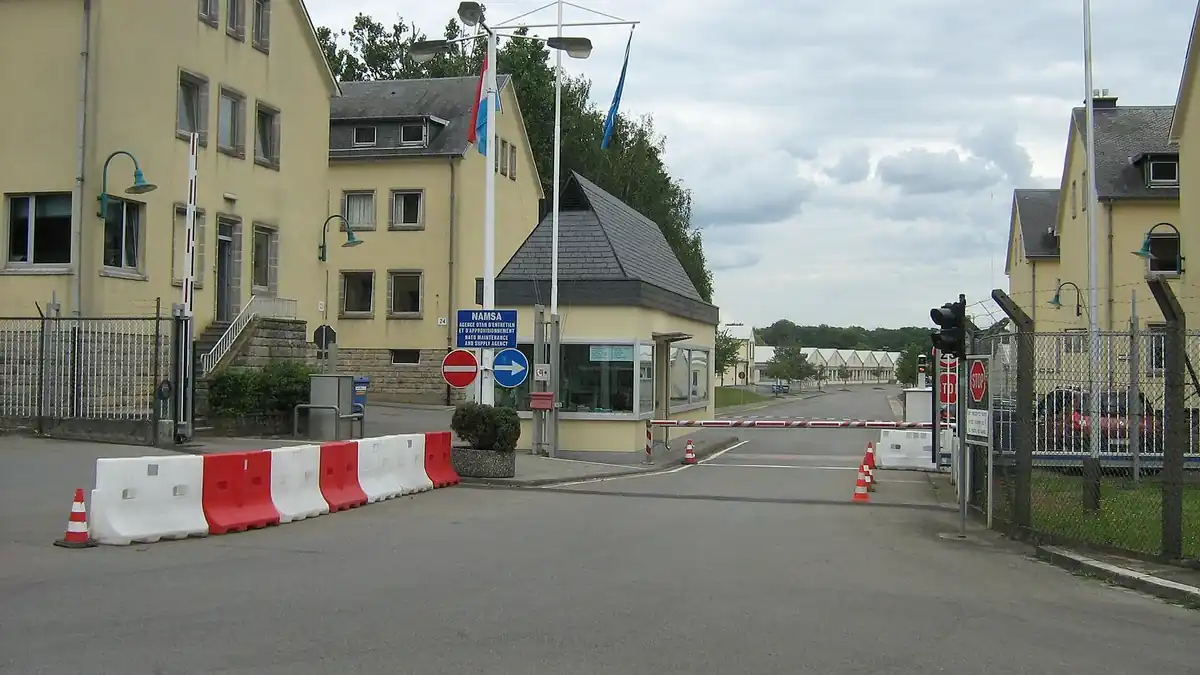 The entrance of the NATO Support and Procurement Agency headquarters in Capellen, Luxembourg