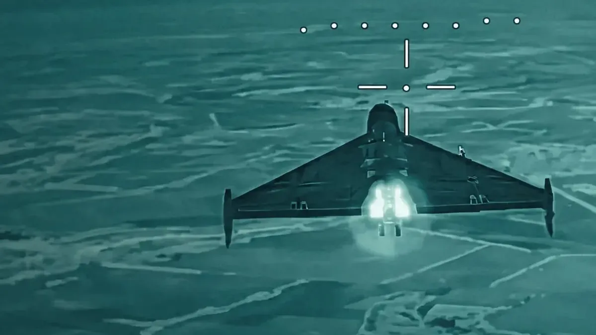 A Shahed-type drone seen in a thermal image