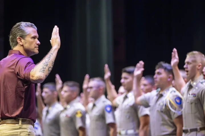 Pete Hegseth administers the oath to cadets at Texas A&M University on September 19, 2026
