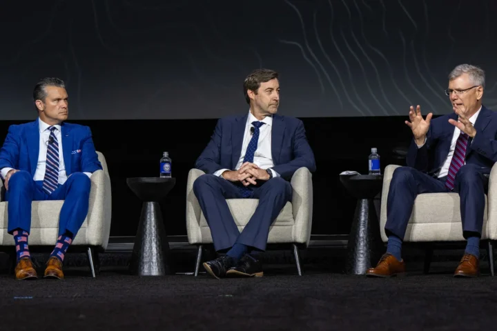 Secretary of War Pete Hegseth speaking on a panel at the AUSA annual meeting in Washington