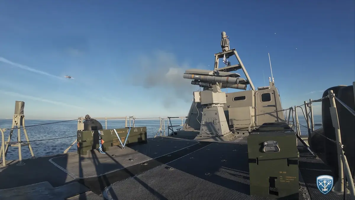 A SPIKE NLOS missile launching from a Mark V craft