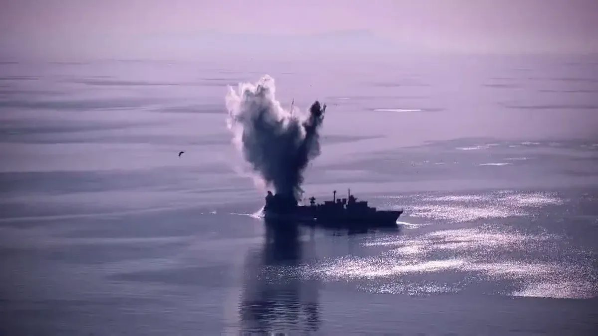 A SUT torpedo explosion beneath the frigate Bouboulina
