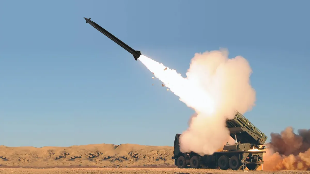 A Predator Hawk missile launching from an Elbit PULS launcher