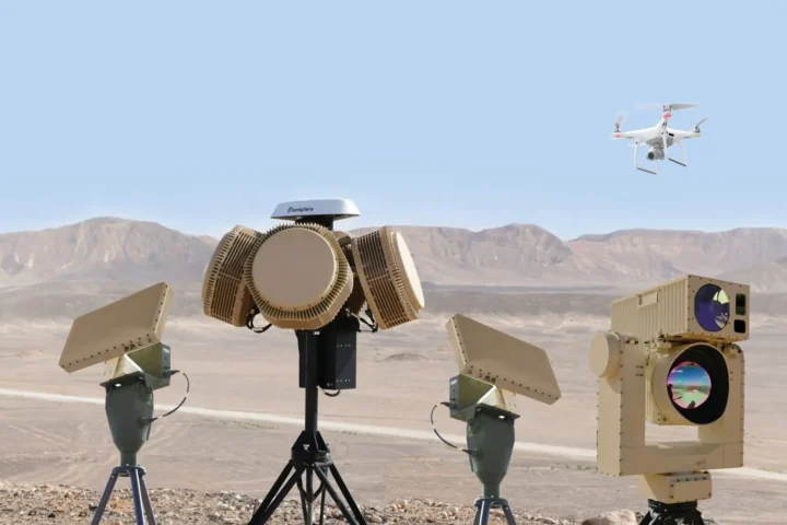 The Rafael Drone Dome counter-drone system with radars, an electro-optical sensor and a jammer