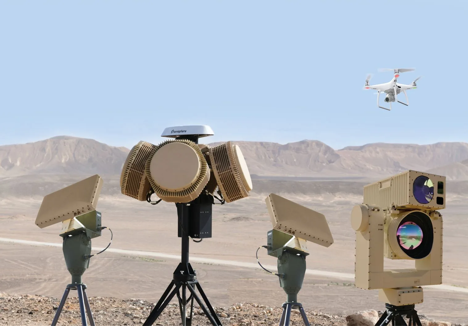 The Rafael Drone Dome counter-drone system with radars, an electro-optical sensor and a jammer