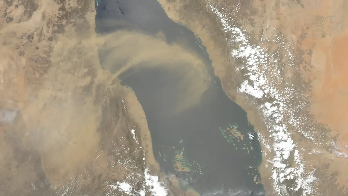 Satellite view of the southern Red Sea and the Bab al-Mandab area with a dust plume over the water (2003 file image)