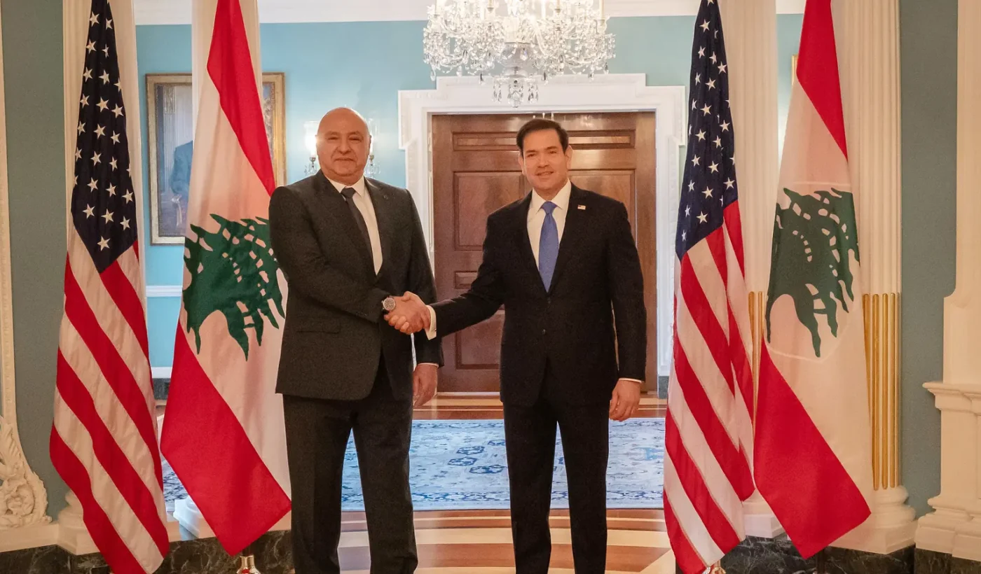 US Secretary of State Marco Rubio and Lebanese President Joseph Aoun meeting in Washington