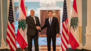 US Secretary of State Marco Rubio and Lebanese President Joseph Aoun meeting in Washington