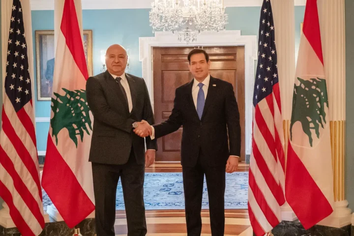 US Secretary of State Marco Rubio and Lebanese President Joseph Aoun meeting in Washington