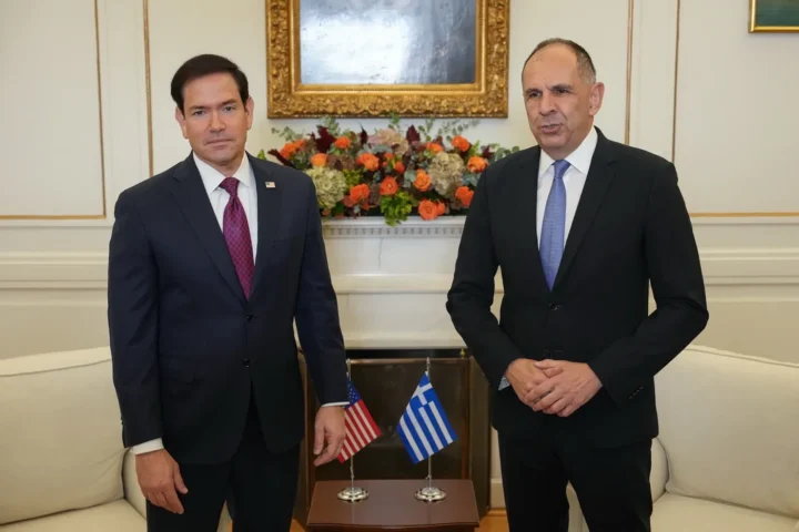 US Secretary of State Marco Rubio and Greek Foreign Minister Giorgos Gerapetritis during the Greece–US meeting in Athens