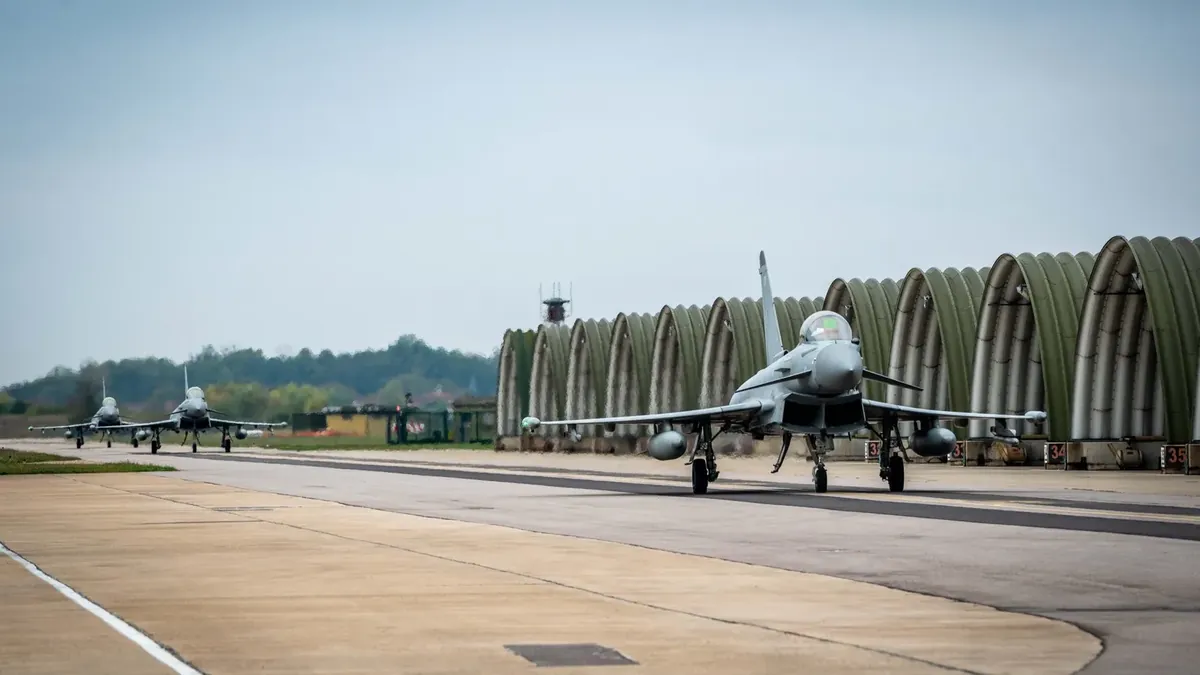 RAF Typhoons taxiing at the Saint-Dizier air base
