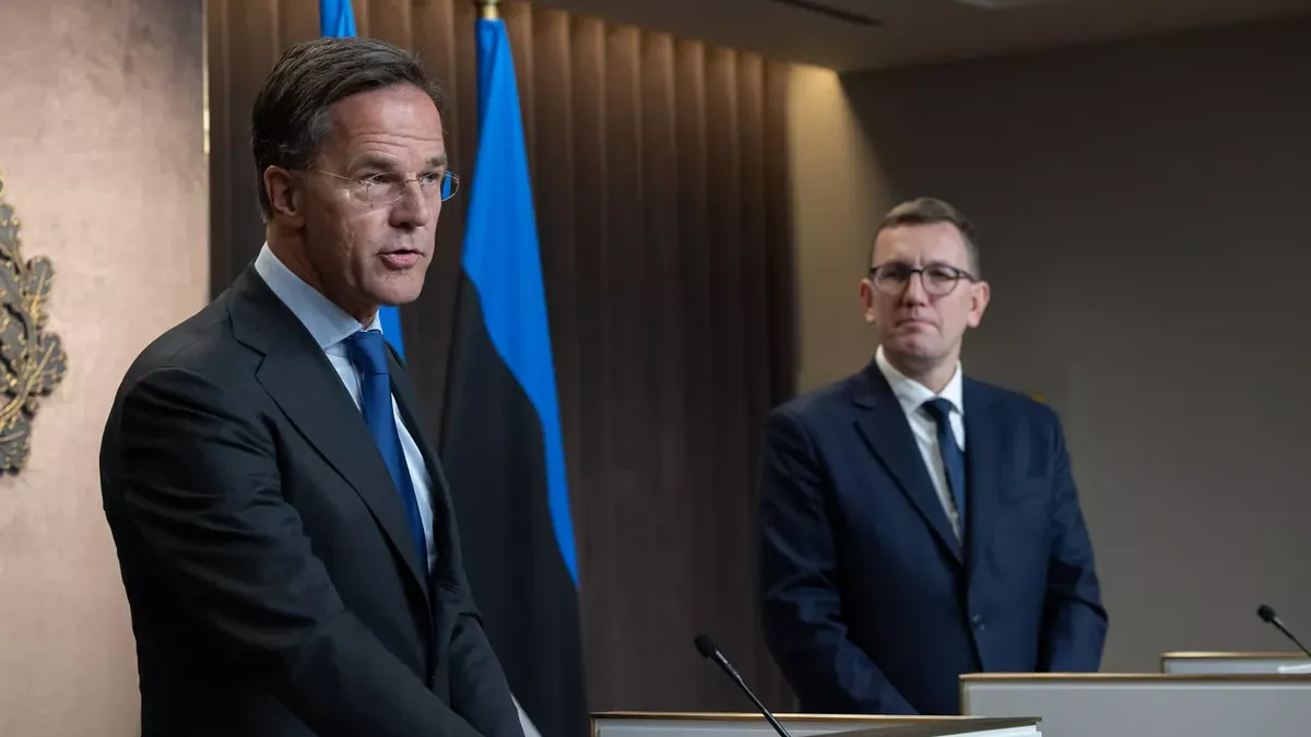 Mark Rutte speaking at a press conference during his visit to Estonia