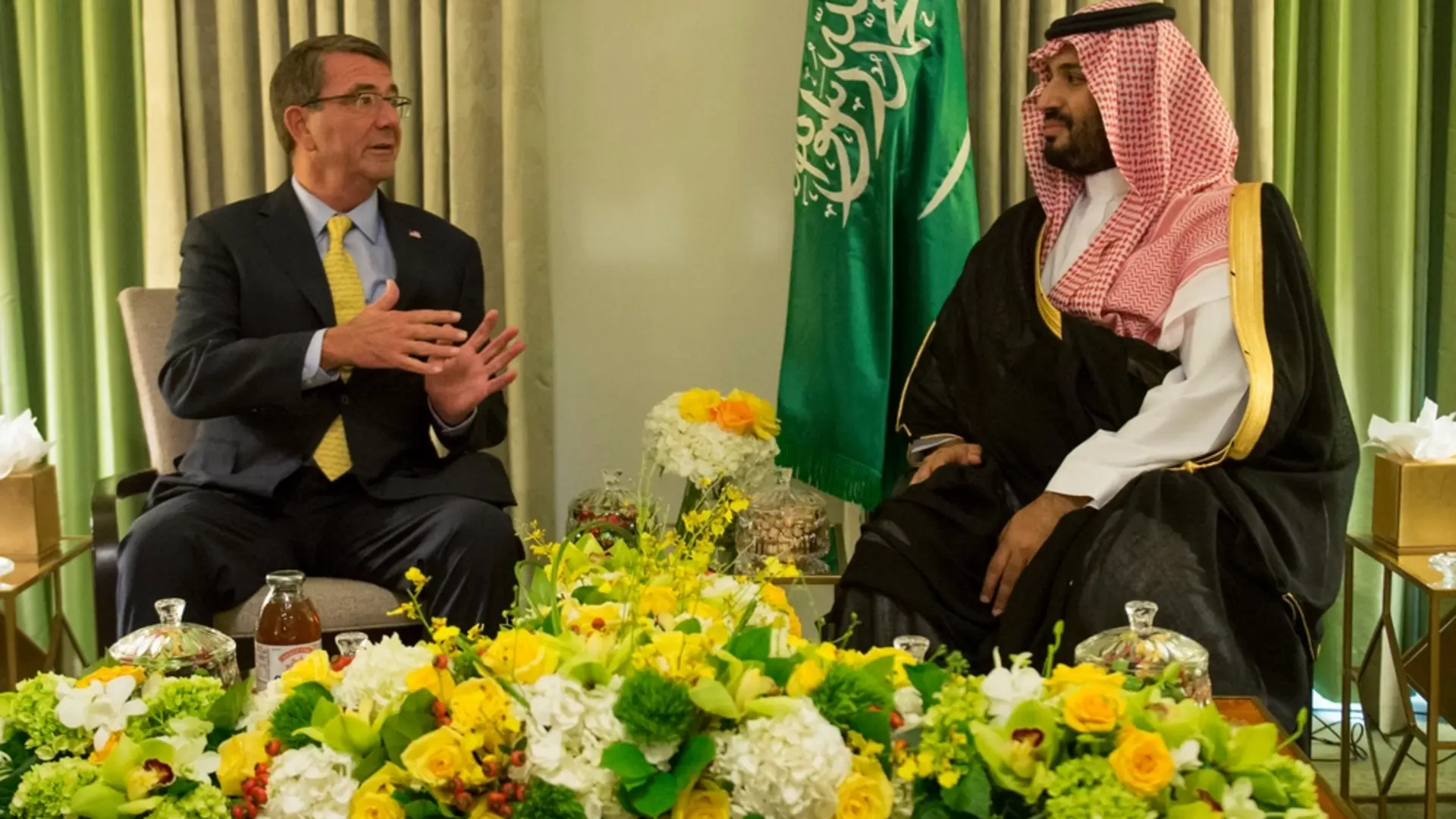 Mohammed bin Salman meeting the U.S. secretary of defense