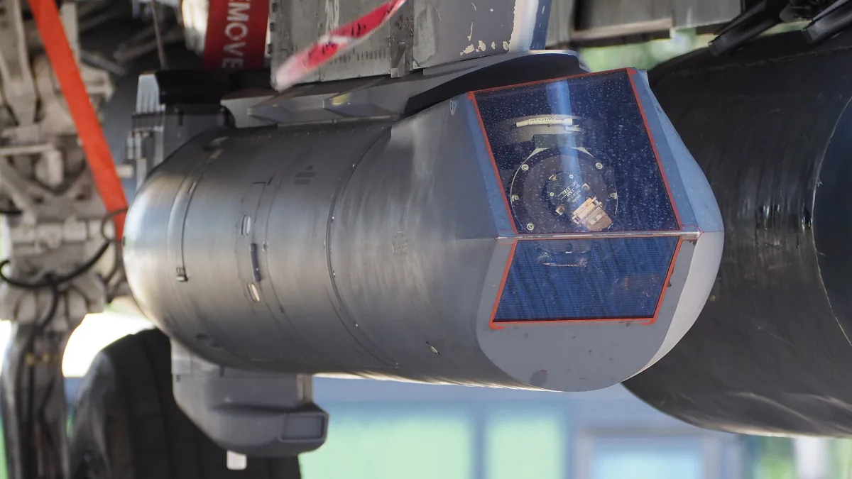 Close-up of an AN/AAQ-33 Sniper advanced targeting pod mounted under an aircraft