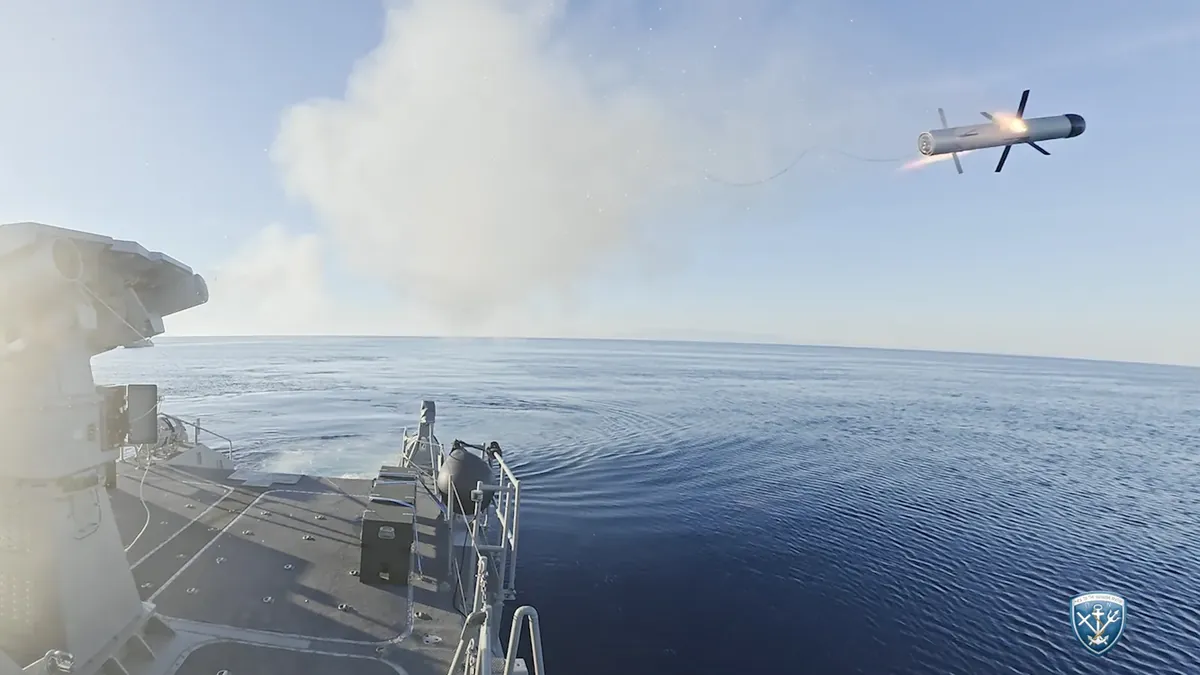A SPIKE NLOS guided missile in flight during the Hellenic Navy acceptance firings