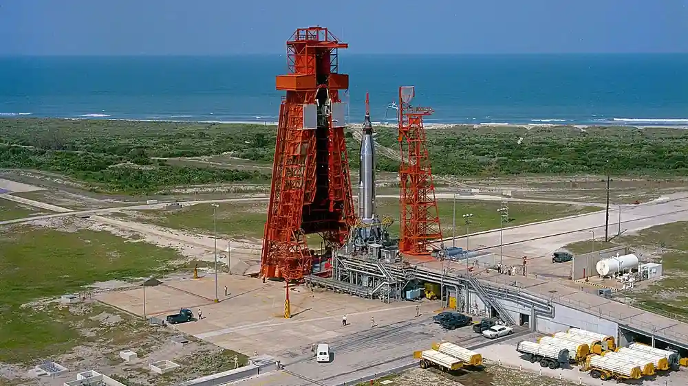 Aerial view of Launch Complex 14 at Cape Canaveral, archive photo