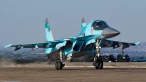 A Russian Air Force Su-34 fighter-bomber taxiing, January 2012