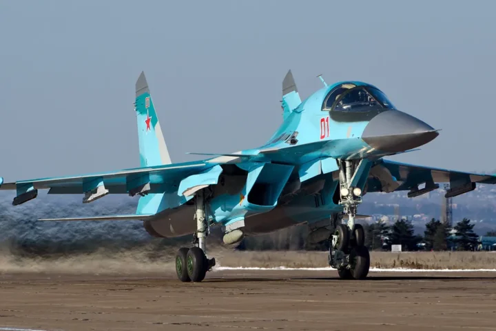 A Russian Air Force Su-34 fighter-bomber taxiing, January 2012
