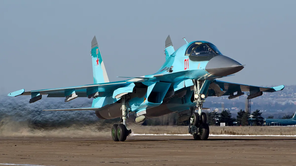 A Russian Air Force Su-34 fighter-bomber taxiing, January 2012