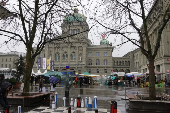 Federal Palace in Bern, Switzerland, photographed in 2017; illustrative image for the neutrality referendum.